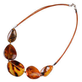 Natural Baltic Amber Antique Copper Plated Channel Set Landscape Pale Fashionable Gemstone Choker Necklace