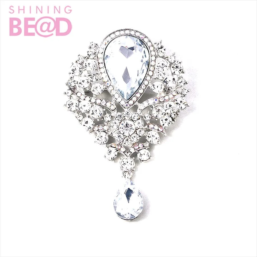 New Crystal Large Brooch Rhinestone Teardrop Glass Lady Brooch Pin for Dress Wedding Decoration