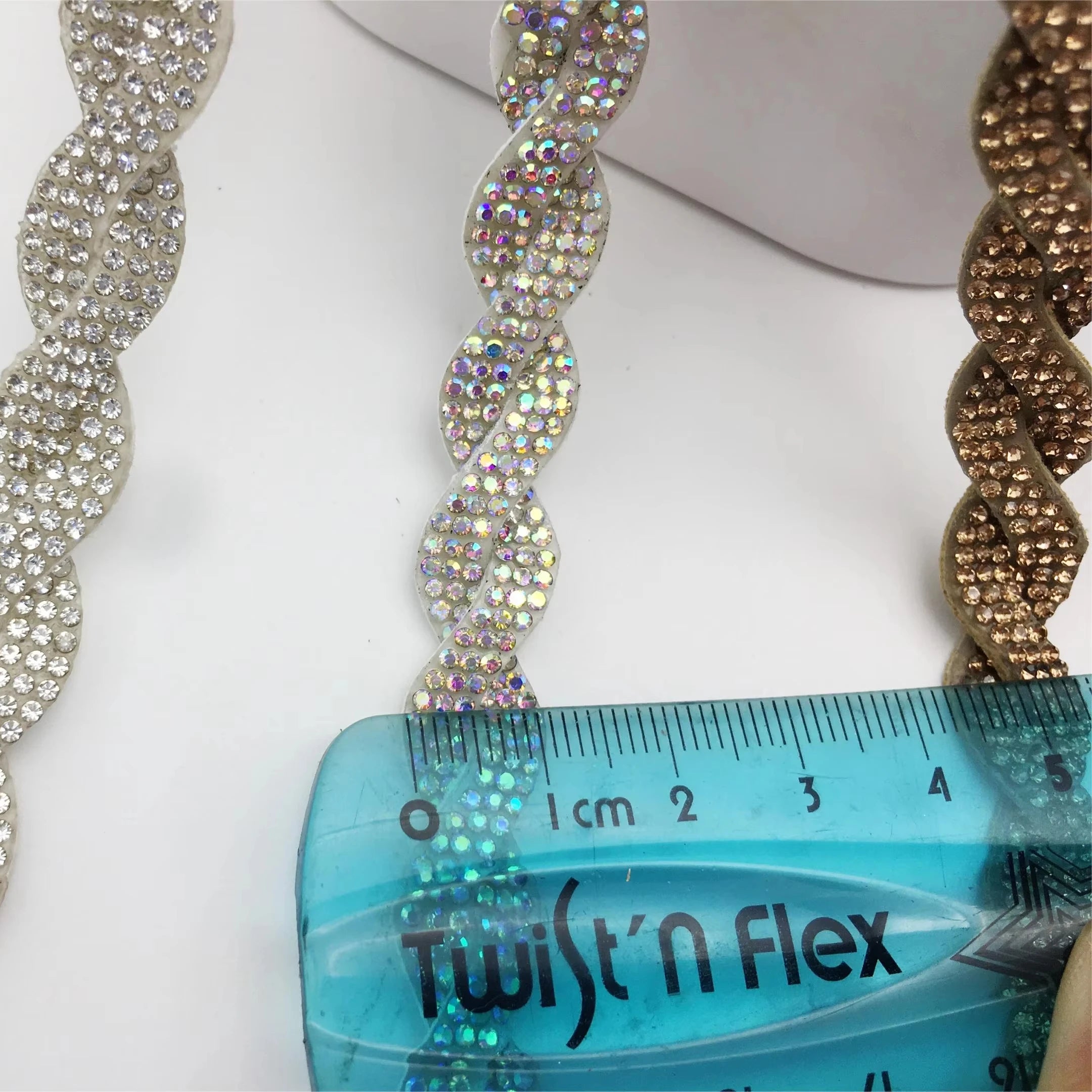 SINRONG DIY Self-Adhesive Flash Rope Two Braids S-shaped Wave Shape Hot Drill Clothing Accessories Stretch Glass Rhinestones