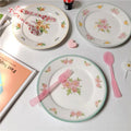 Solhui American Small Red Flower Fruits Salad Bowl Retro Ceramic Plate Porcelain Dessert Plates Home Tableware