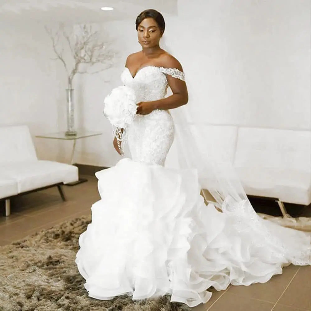 Guangzhou Auyan 2024 New Mermaid Wedding Line Shoulder Lace Applique Waist Fishtail Wedding Summer Bridal Gown Dress