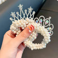 Handmade Cute Crystal Tiara Elastic Hair Bands with Faux Pearl Hair Tie Rhinestone Crown Hair Ring for Girls Kids Sweet Style