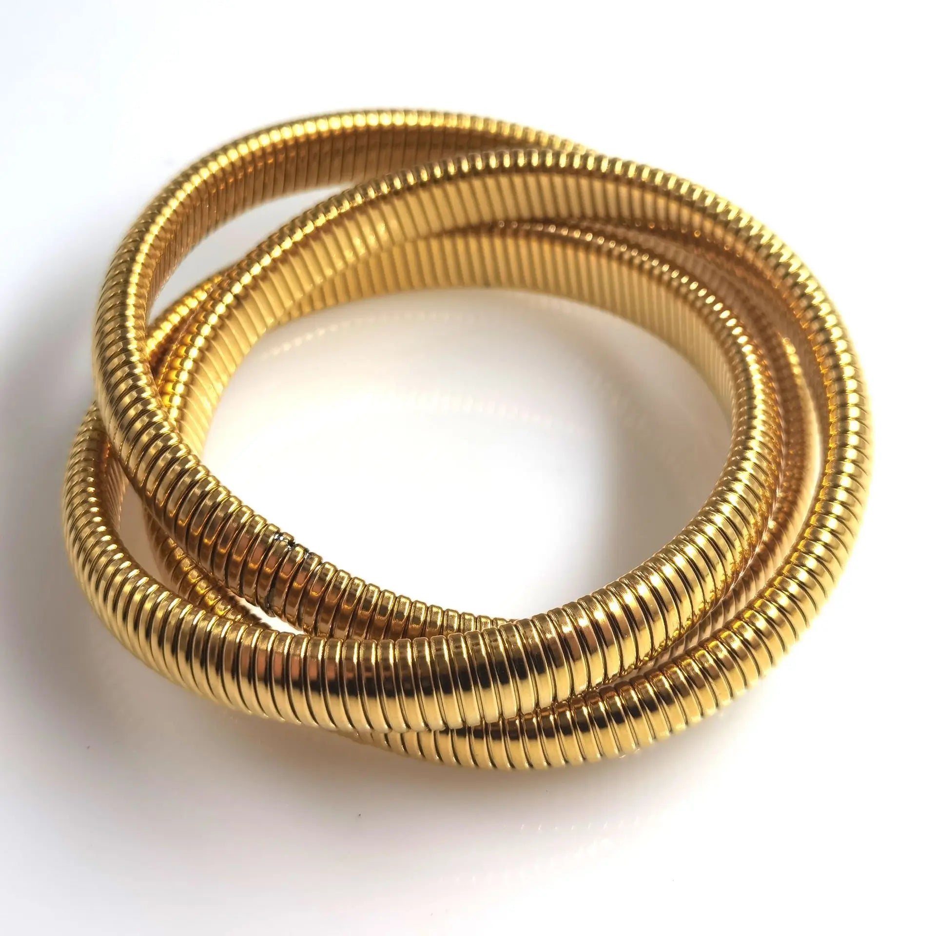 Trend Jewelry's Stylish Stainless Steel Double Three Snake Bangles Stretchable Hip Hop Bracelets for Women Men Non Tarnish Gold