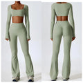 Yoga  Top and  Wide Legs Pants  Custom logo Sports Sets for Women Women's  Fitness Long Sleeve and Pants