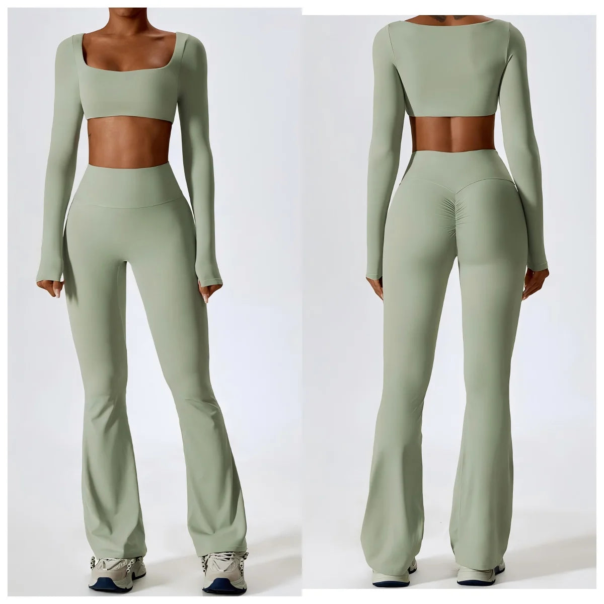 Yoga  Top and  Wide Legs Pants  Custom logo Sports Sets for Women Women's  Fitness Long Sleeve and Pants