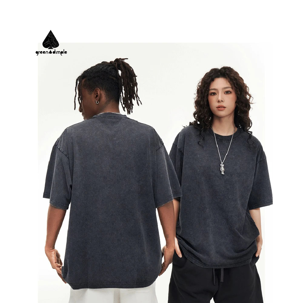 Custom Design Unisex Various Color Premium 230g Organic Cotton Drop Shoulder Plus Size Loose Style Wash Distressed T Shirt