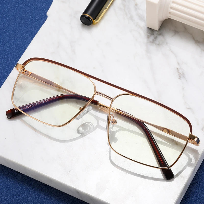 Retro Double Bridges Square Women Anti-Blu-Ray Glasses Frame Fashion TR90 Spring Hinge Men Optical Frame Computer Glasses
