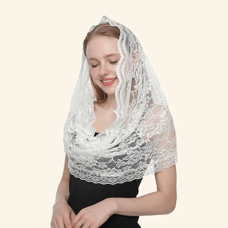 2026 Ivory White Wedding Cape Muslim Ladies Lace Shawl Scarf Bridal Mantillas for Church Wedding Lace Veil Catholic
