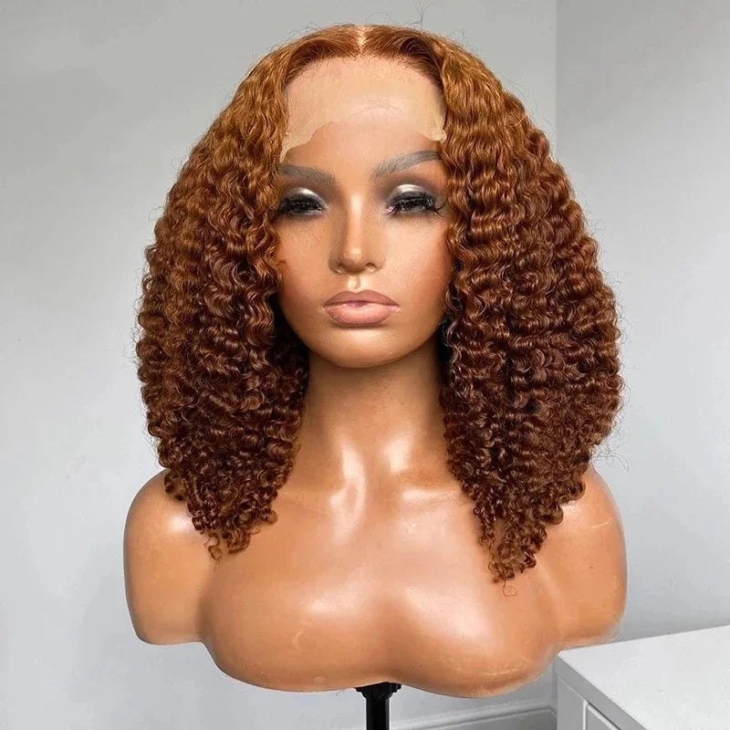 Unprocessed Burmese Curly Ginger Brown Color Wholesale Full Cuticle Aligned Human Hair HD Lace Front Wigs