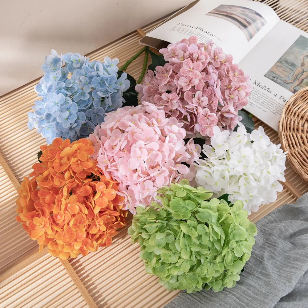 H0609 Hot Selling Indoor Decoration Hydrangea White pink Green Hydreangea Flower Silk Flowers Artificial Hydrangeas for Decor