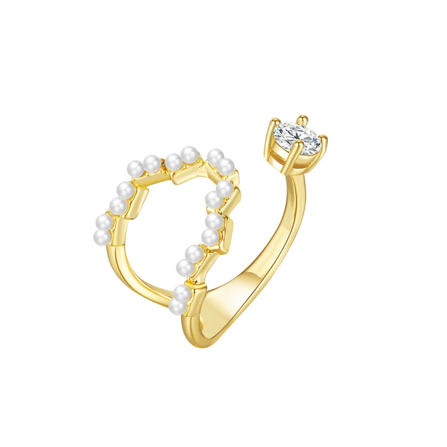 Drop Shipping Stocks Selling 2022 Party Design 18K Gold Plated Pearl Opening Ring Adjustable Crystal Geometric Finger Ring