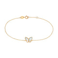 Gemnel Recycled Sterling Silver Gold Plated Mother of Pearl butterfly Set Diamond Chain Bracelet