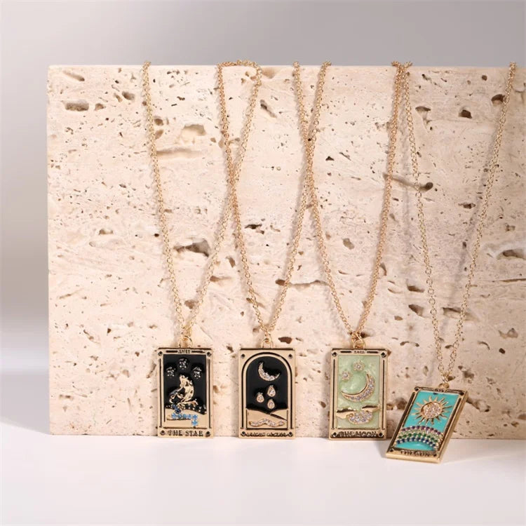 Custom Enamel Jewelry Cubic Crystal Moon Star Necklace Stainless Steel Rectangle square Pendant Stone Women Necklaces