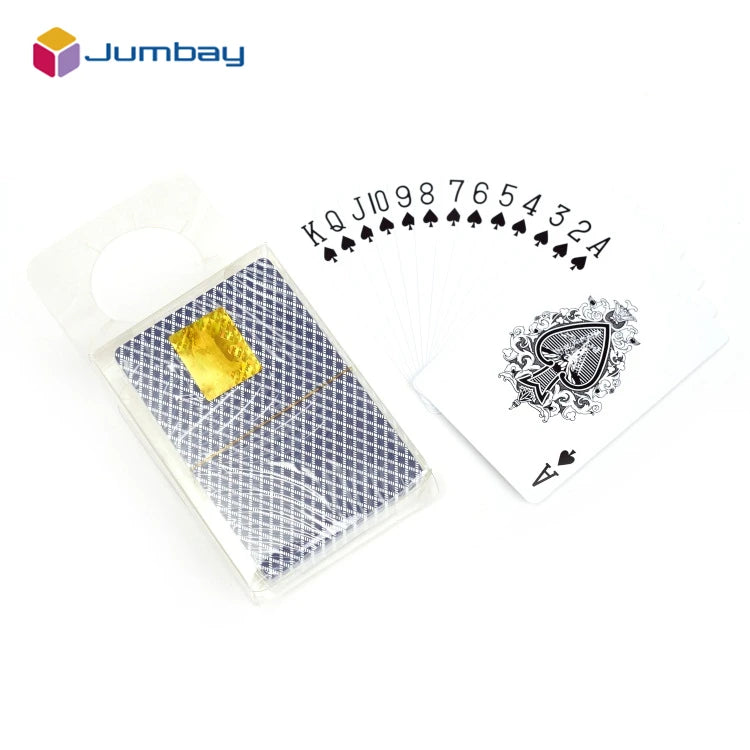 Custom High Grade 310gsm German Black Core Plastic Coated Playing Cards Game With Acrylic Box Packing Advertising Poker Cards