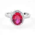 Luxury Jewelry 925 Sterling Silver Ring Oval Lab Created Ruby Gemstone Ring for Girls