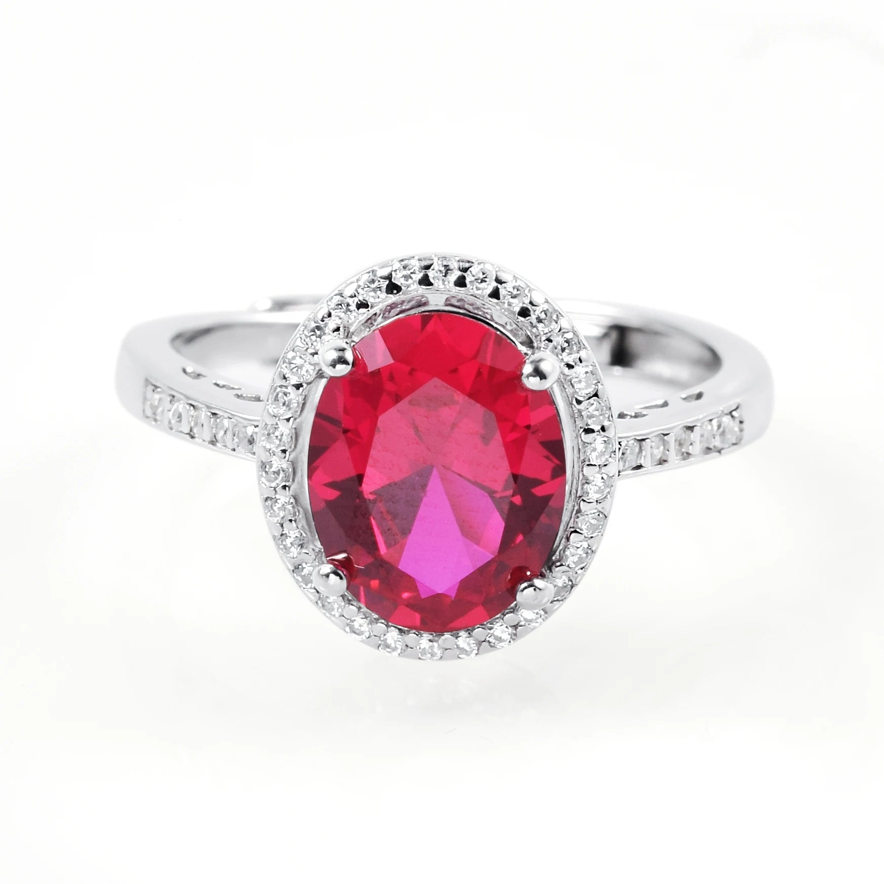 Luxury Jewelry 925 Sterling Silver Ring Oval Lab Created Ruby Gemstone Ring for Girls