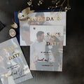 Diy Couple Photo Save the Date Ideas with Gold Foil Vellum Invitation for Wedding
