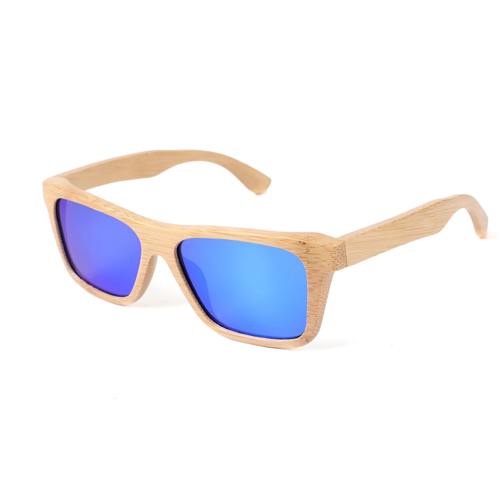 Vintage Men's Sunglasses Square Frame Polarized Sunglasses Wholesale Customized Mirror Surface Bamboo and Wood Sunglasses