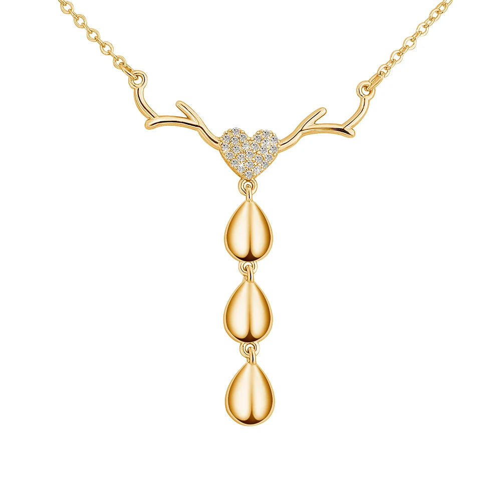 Personalized Antlers Heart Pendant Necklace Gold Plated Brass Jewelry Trendy Style for Anniversary