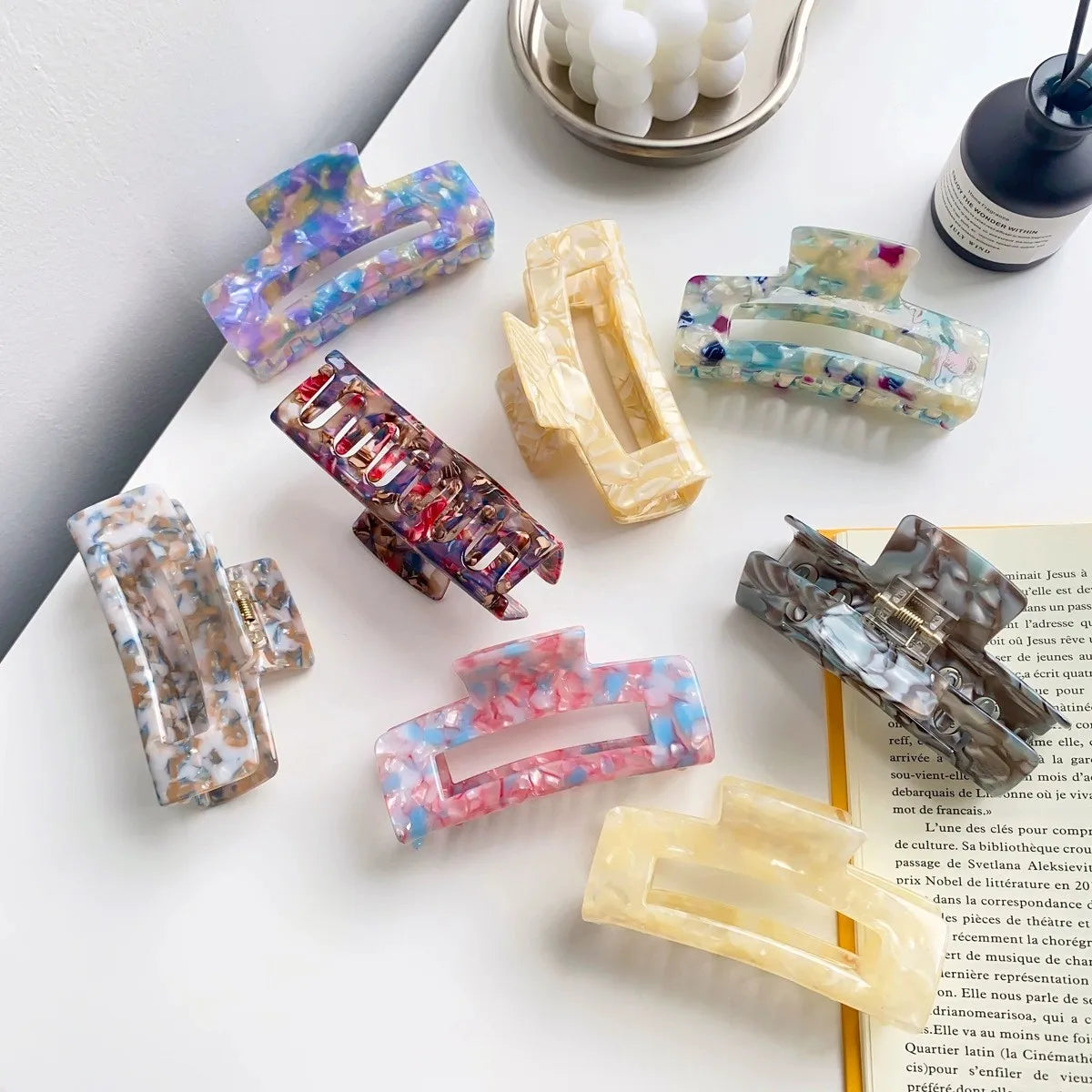 10% OFF CUSTOM LOGO SIZE Floral Square Tortoiseshell Eco Friendly Acetate Claw Clips for Women