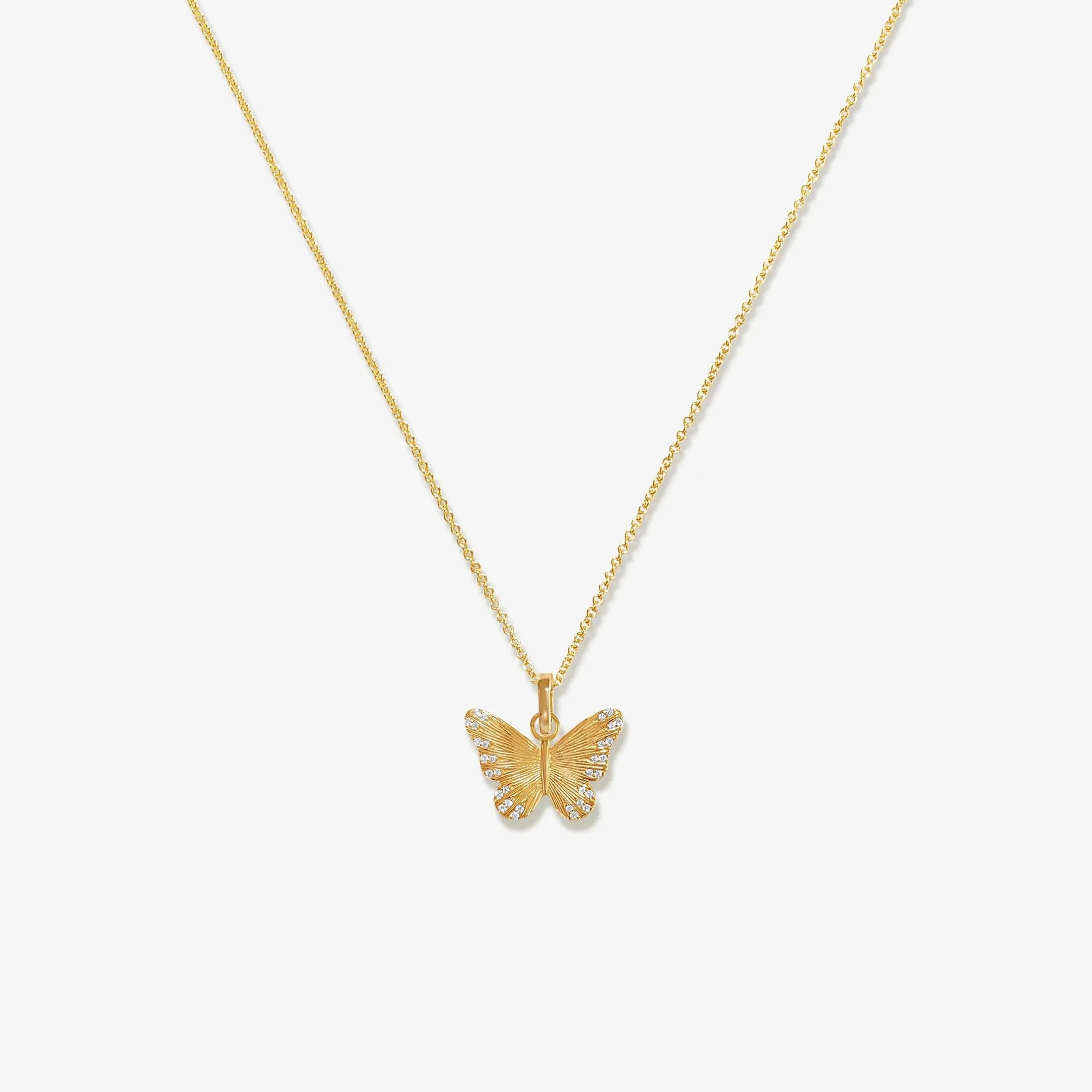 LOZRUNVE 925 Sterling Silver 18k Gold 14k Gold Jewelry Sweet Textured Butterfly Pendant Necklace