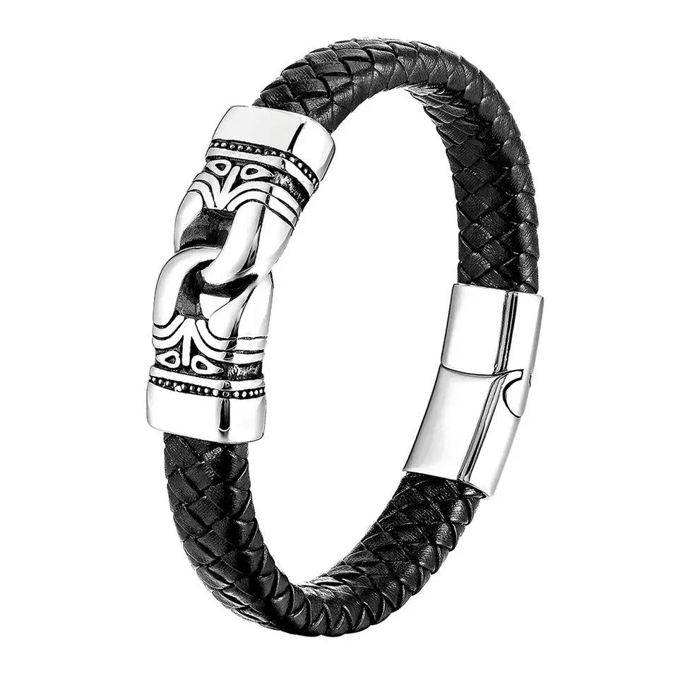 Men Jewelry Handwoven Braided Charm Bracelet Stainless Steel Magnetic Clasp Fashion Bangles Mens Leather Bracelet OT-183