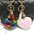 Hot Sales Peach Heart Keychain Pendant Cute Bag Hanging Ornament Sequins Bling Sparkling Heart Shape Keychain for Promotion