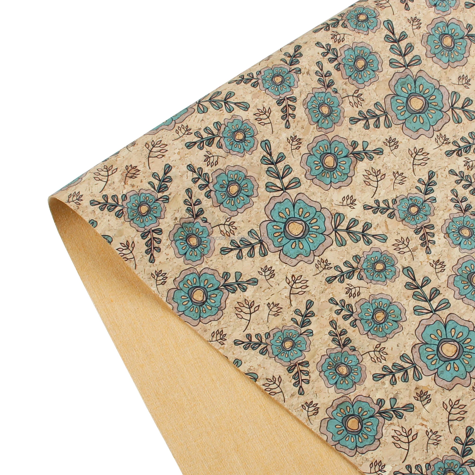 INFOCORK Cork Factory Direct Light Green Vinyl Printed Cork Fabric - Synthetic Microfiber Leather for Betl Hats/Purses/Bags