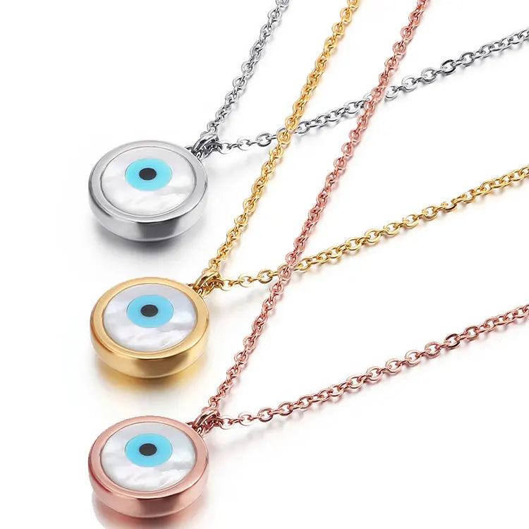 SC Hot Selling Protection Necklace Waterproof 18K Gold Plated Stainless Steel Opal Evil Blue Eye Pendant Necklace for Women