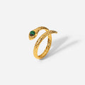 18K Gold Plated Stainless Steel Snake Jewelry Gift Cheap Charm Malachite Cobra Opening Rings MegaBDM