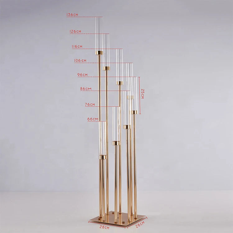 Factory Direct 8 Arms Metal Gold Glass Candelabra Centerpiece for Wedding Decoration