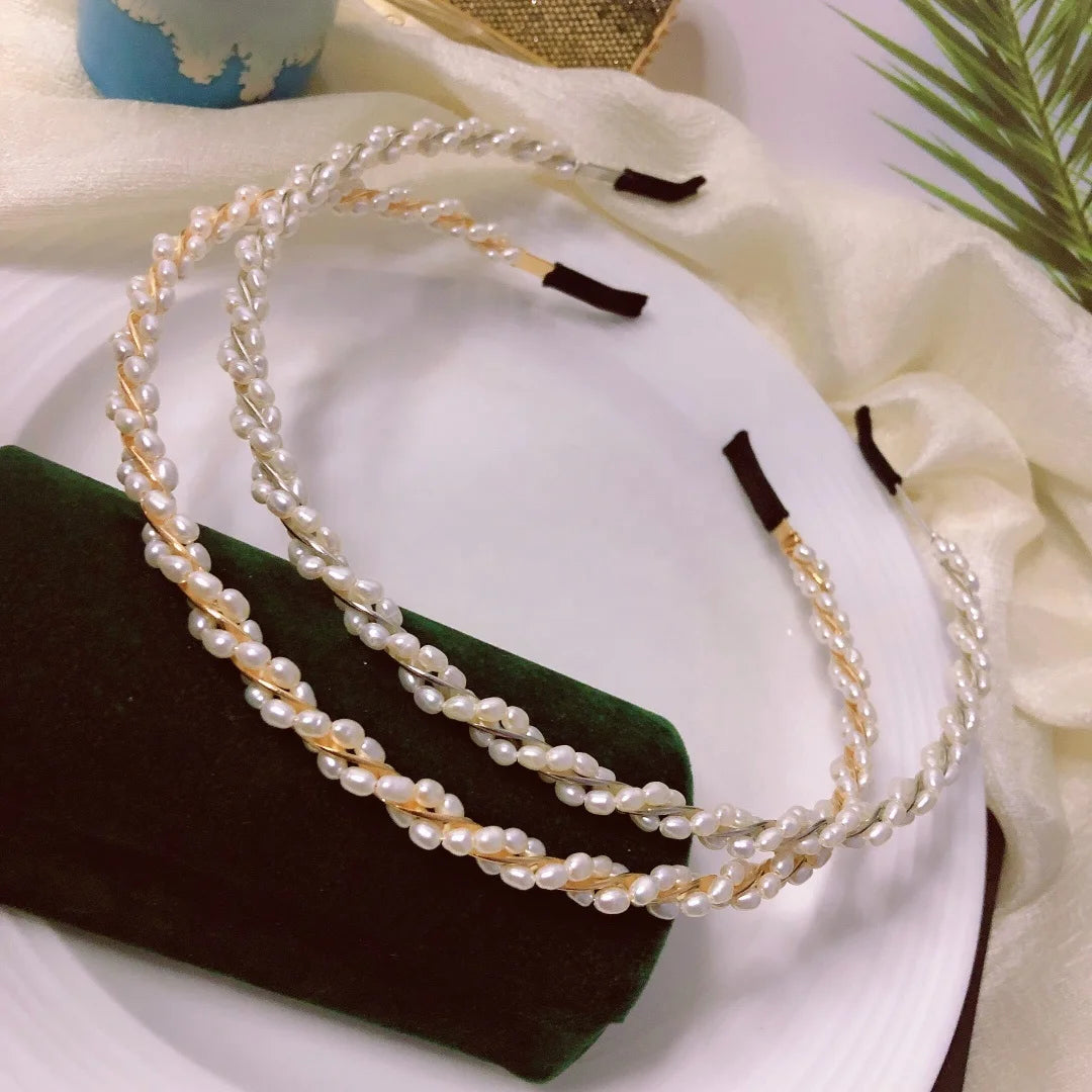 5-6mm Korean Jewelry Hair Accessories for Women 14k Gold Plated Pearls Beads Sweet Style Hair Hoop