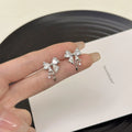 Hot Sale Trend Cool Black and White Bow Earrings Simple S925 Silver Needle Earrings for Women