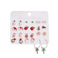 Popular 12 Pairs Christmas Stud Earrings Set Alloy Enamel Christmas Tree Hat Snowflakes Cane Stud Earrings Wholesale