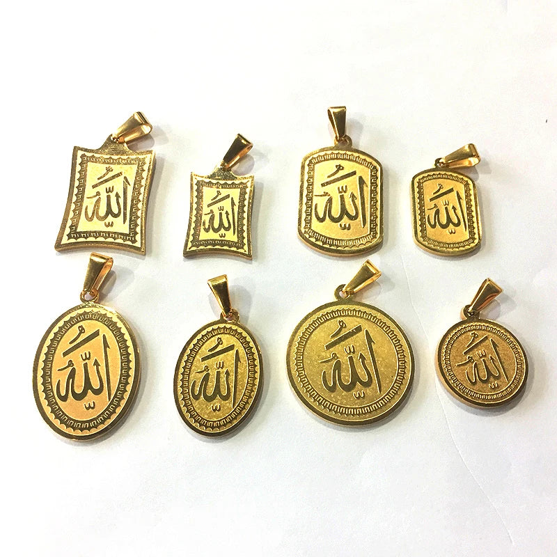 Wholesale Stainless Steel Islamic Religious Jewelry Round Gold Muslim Necklace Allah Pendant for Men