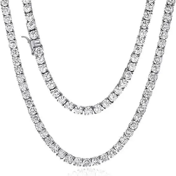 RINNTIN SC74 Platinum Plated Diamond-studded 3A White Lab Diamond Zircon Hiphop 16 18 20 22 Inches S925 Sterling Silver Necklace