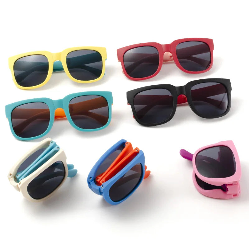 Yiwu Wholesale Boys Girls Folded Folding Sun Glasses Frames Custom logo Cheap Kids Children Sunglasses 2026