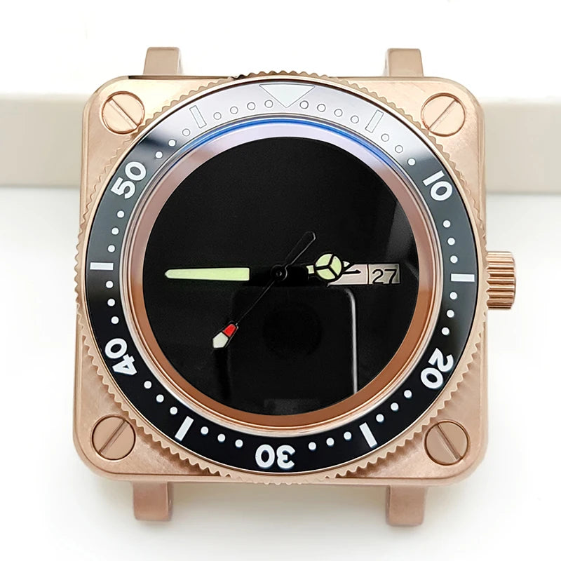 Square Stainless Steel Watch Case Shiny/Brushed Bezel Sapphire Glass SKX Rose Gold MOD NH35 NH36 4R36 Parts for Wristwatches