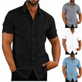 Luxury Men's Short Sleeve Turn-down Collar Shirts Casual Loose Linen Shirt Blouse Tops Chest Pocket Design Black White Gray Blue