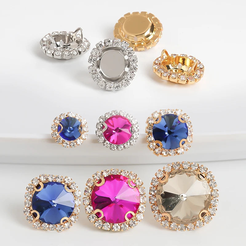 Factory Price Crystal Buckle Glass Sew on Rhinestones Rivoli Crystal Buckle for Handmade Making