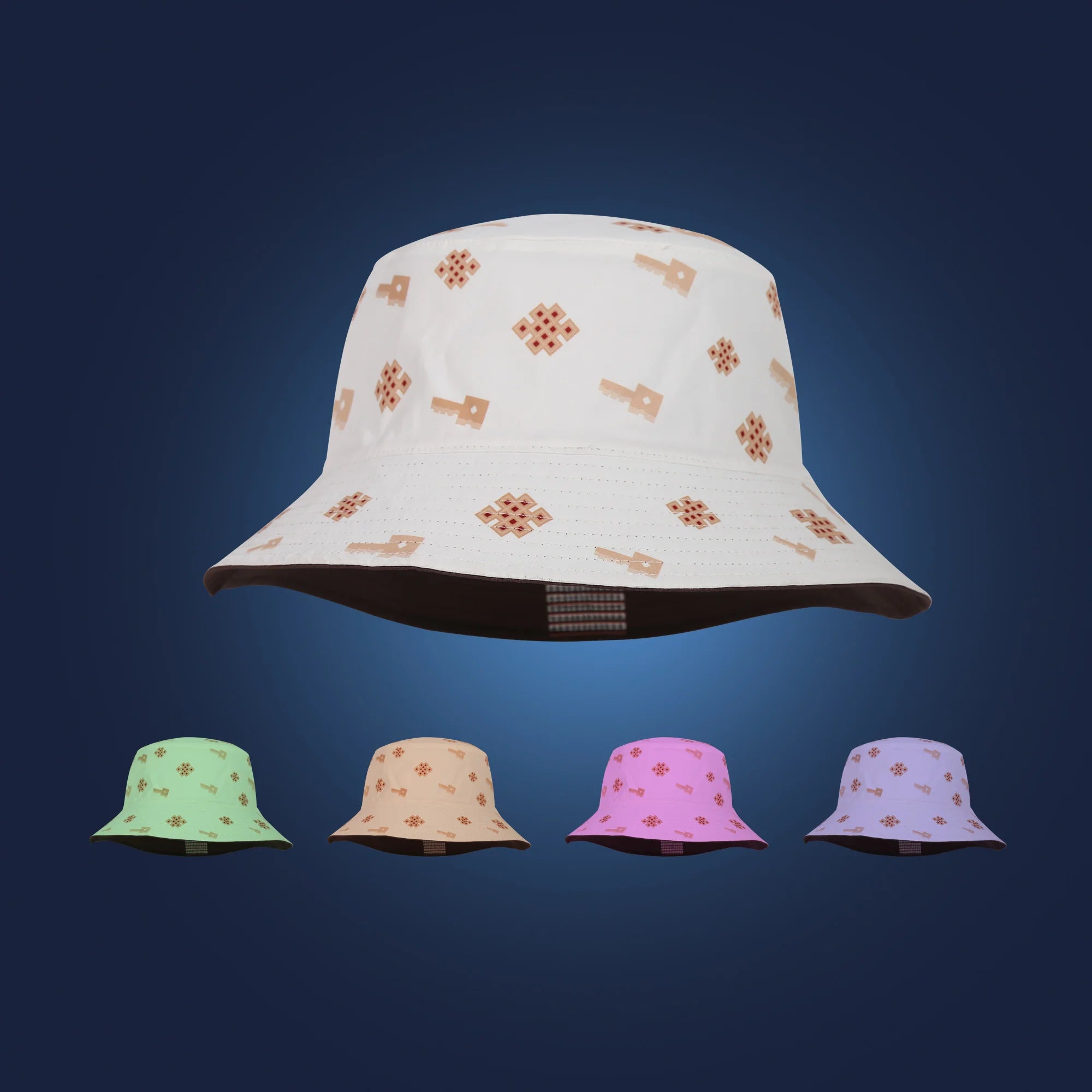 Double Sided Outdoors Designer Cotton Women Reversible Custom Embroidery Print Bucket Cap Hats