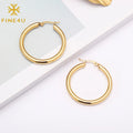 Fashion Accessories Big Stainless Steel Round Smooth Gold Plated Women Hoop Earrings