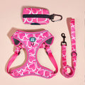 MIDEPET Premium Breathable Dog Harness with Reflective Heart Print Red Dog Leash and Poop Bag Holder Set MegaBDM