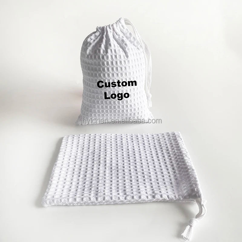Custom Logo Cotton Honeycomb Pattern Makeup Powder Bags Cheap Price Travel Spray Drawstring Pouches for Cosmetics