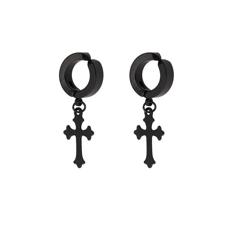 Fashion Fine Jewelry Men Charm Titanium Steel Cross Pendant Non Pierced Clip on Earrings