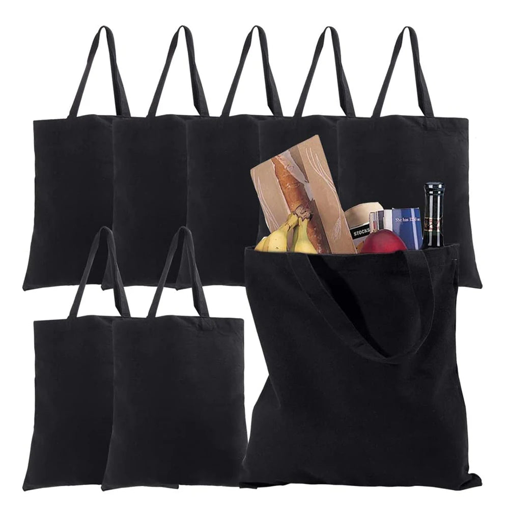 Customized Reusable Eco-Friendly Recyclable Blank Black Organic Cotton Shopping Canvas Tote Bag Custom Printed Logo for