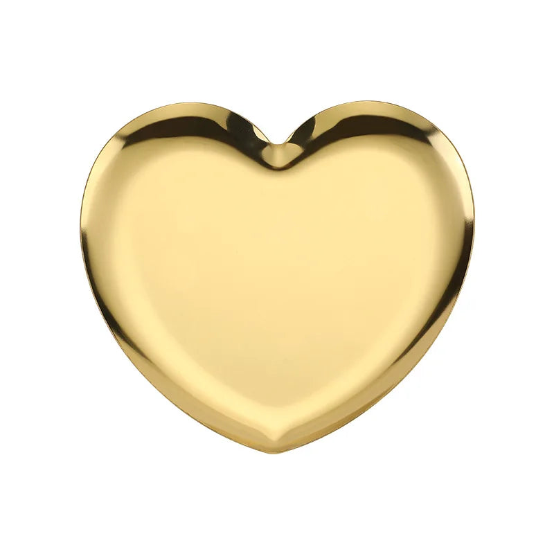 Wholesale Luxury Stainless Steel Storage Jewelry Dessert Tray Mini Heart Shaped Plate Ring Necklace Display Tray