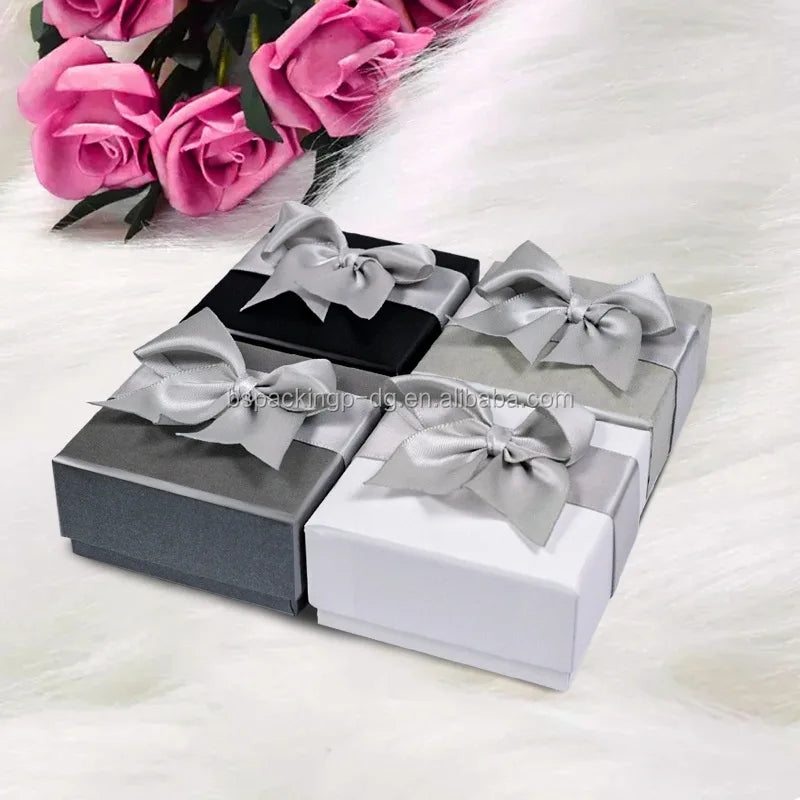 Wholesale Jewelry Package Paper Box Custom Size Accepted Acceptable Customer's Logo with Ribbon Bow Gift Box 200 Pcs/ctn CN;GUA