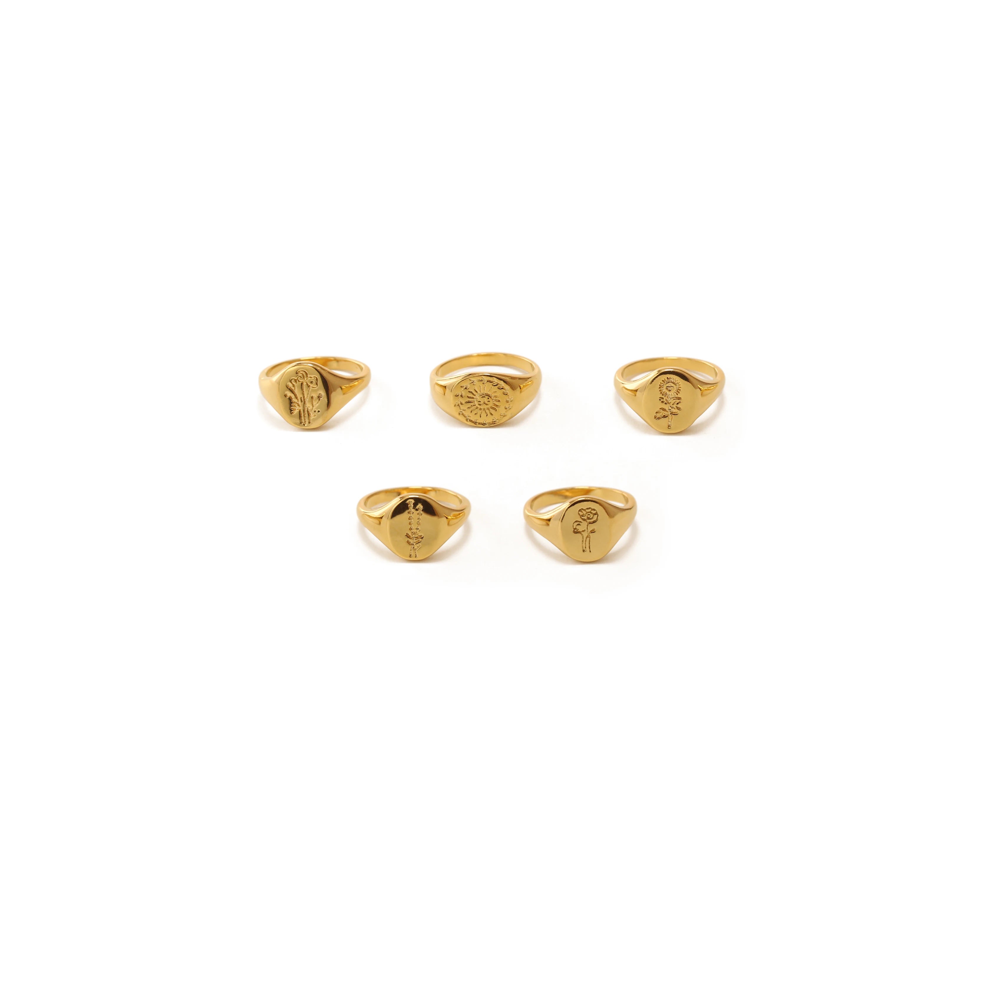 Fashion Custom Pattern Golden Ring 18k Gold Plated Ring INS Trendy Sun Flower Round Ring for Men Women