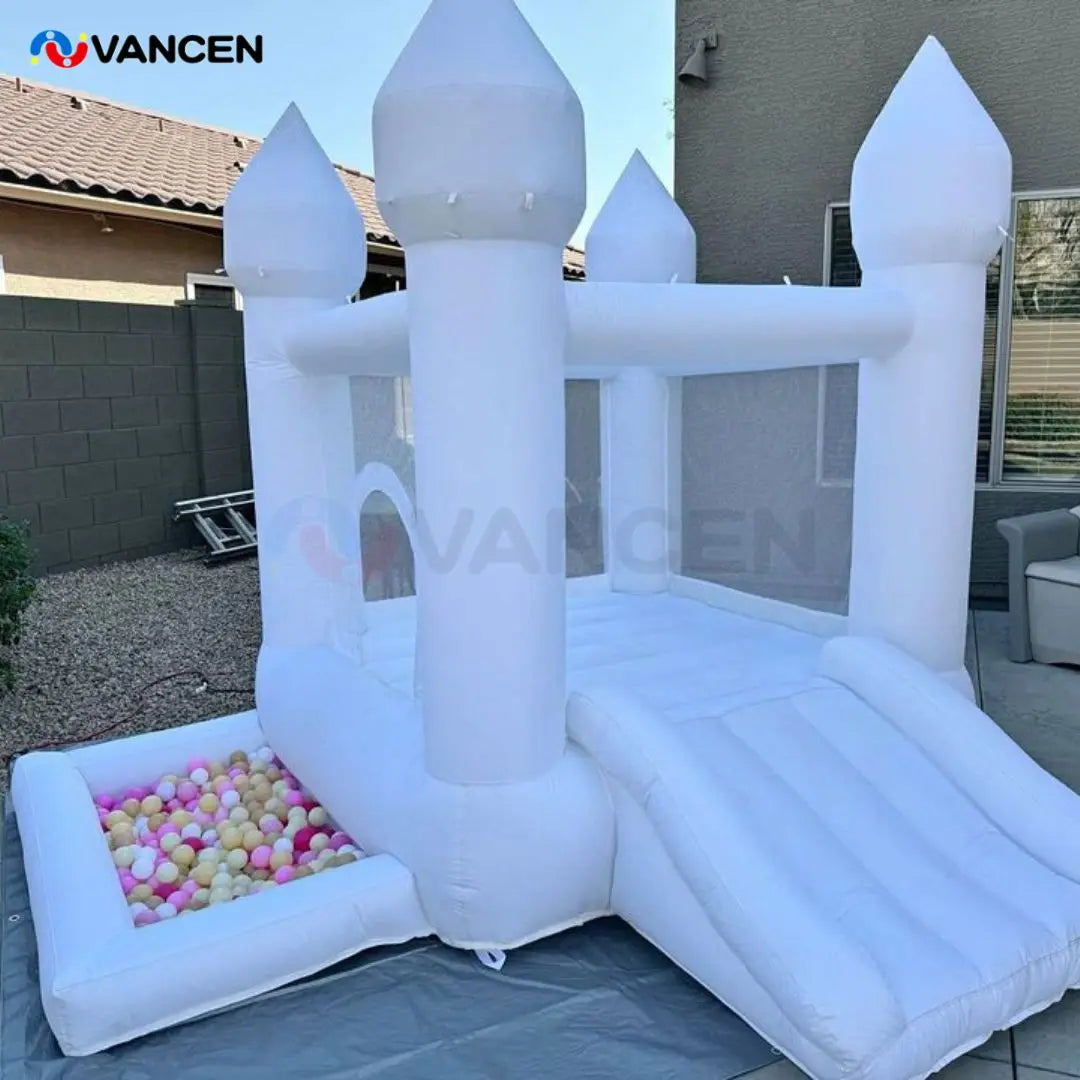 9x9ft Mini White Toddler Bounce House Mini Bouncy Castle for Birthday Party and Events
